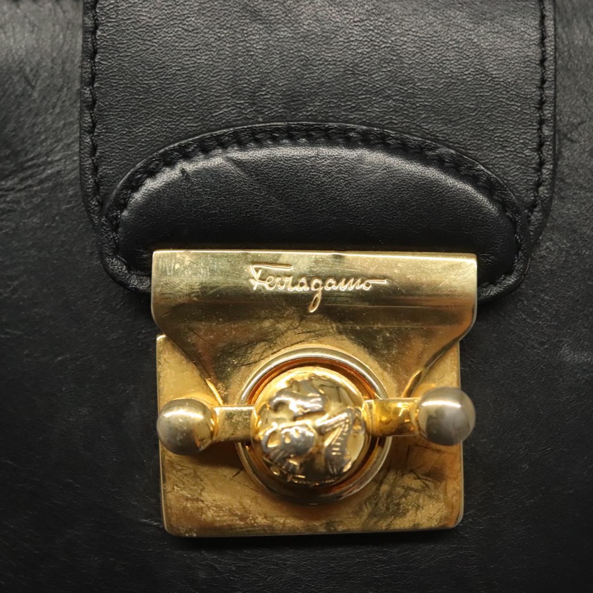 Salvatore Ferragamo Hand Bag Leather Black Gold Auth 139277