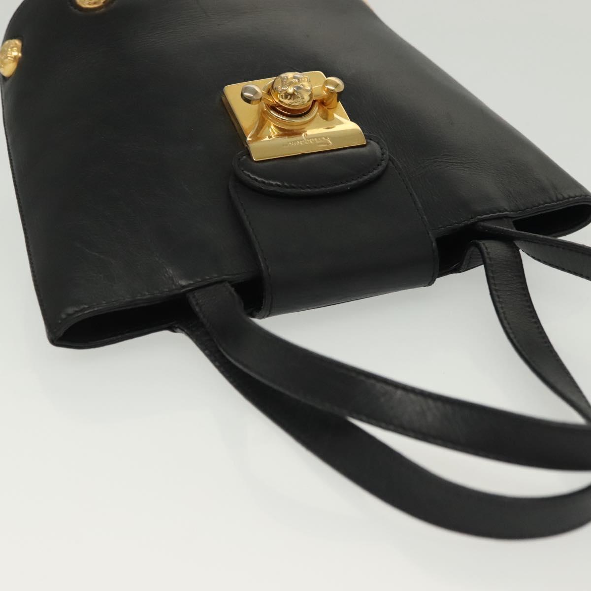 Salvatore Ferragamo Hand Bag Leather Black Gold Auth 139277