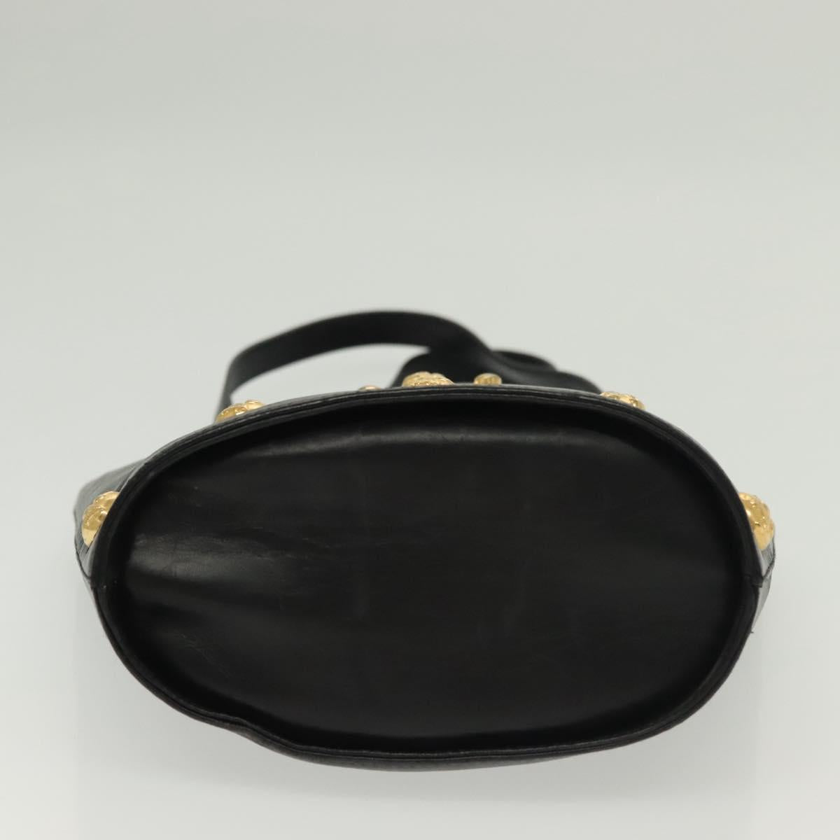 Salvatore Ferragamo Hand Bag Leather Black Gold Auth 139277