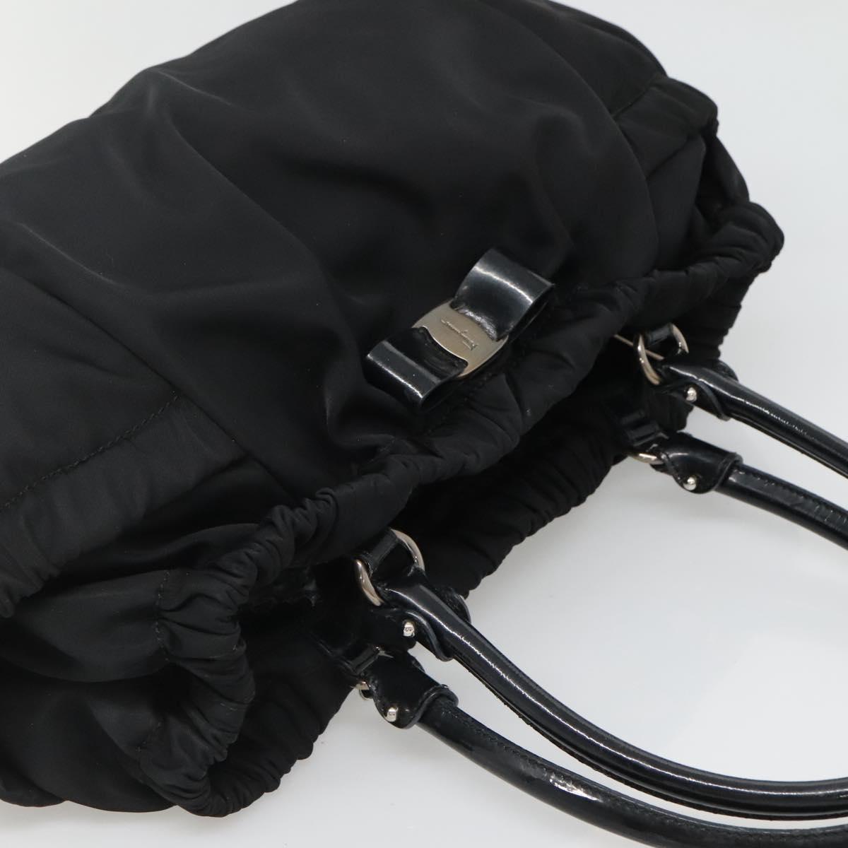Salvatore Ferragamo Vala Hand Bag Nylon Black Silver Auth 139278