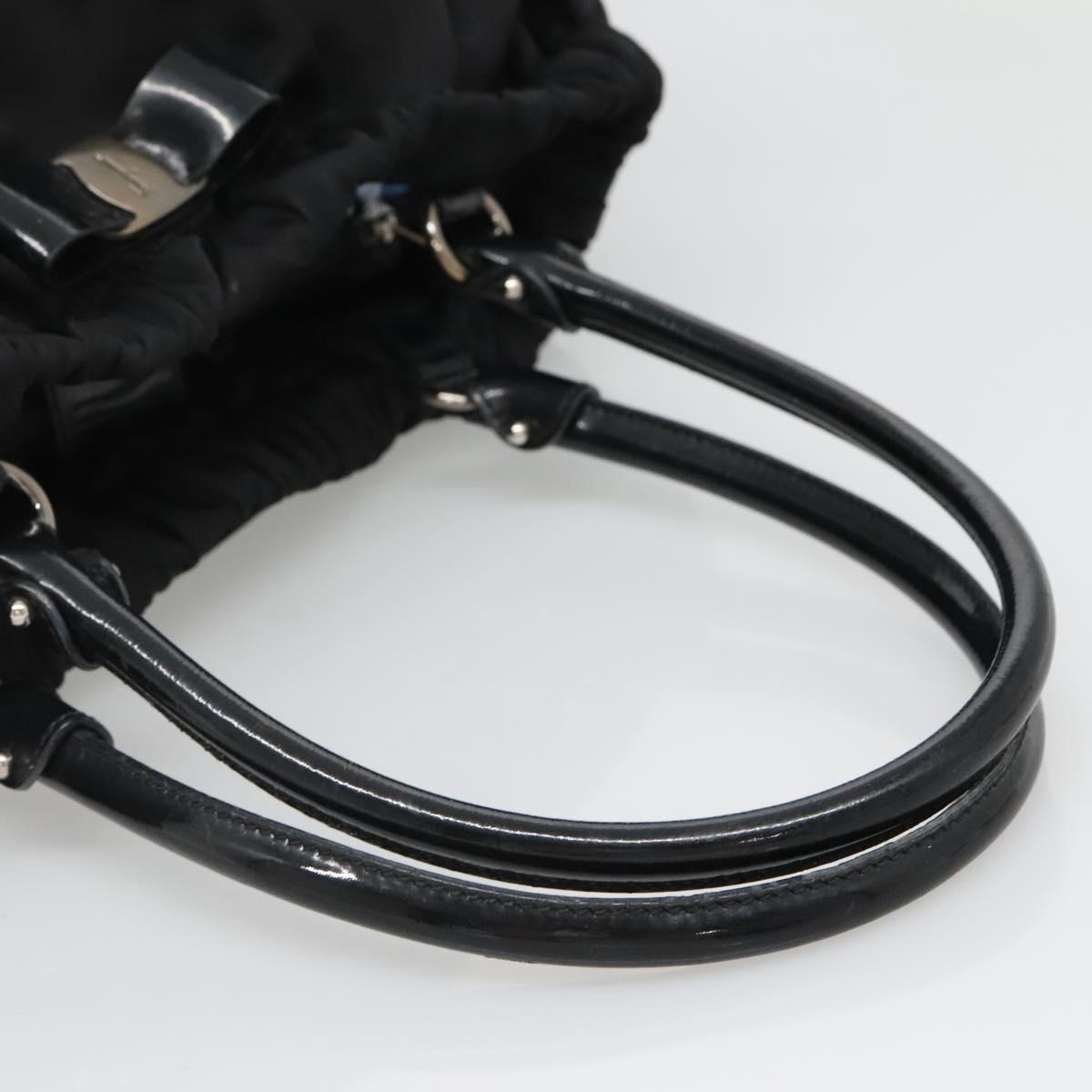 Salvatore Ferragamo Vala Hand Bag Nylon Black Silver Auth 139278