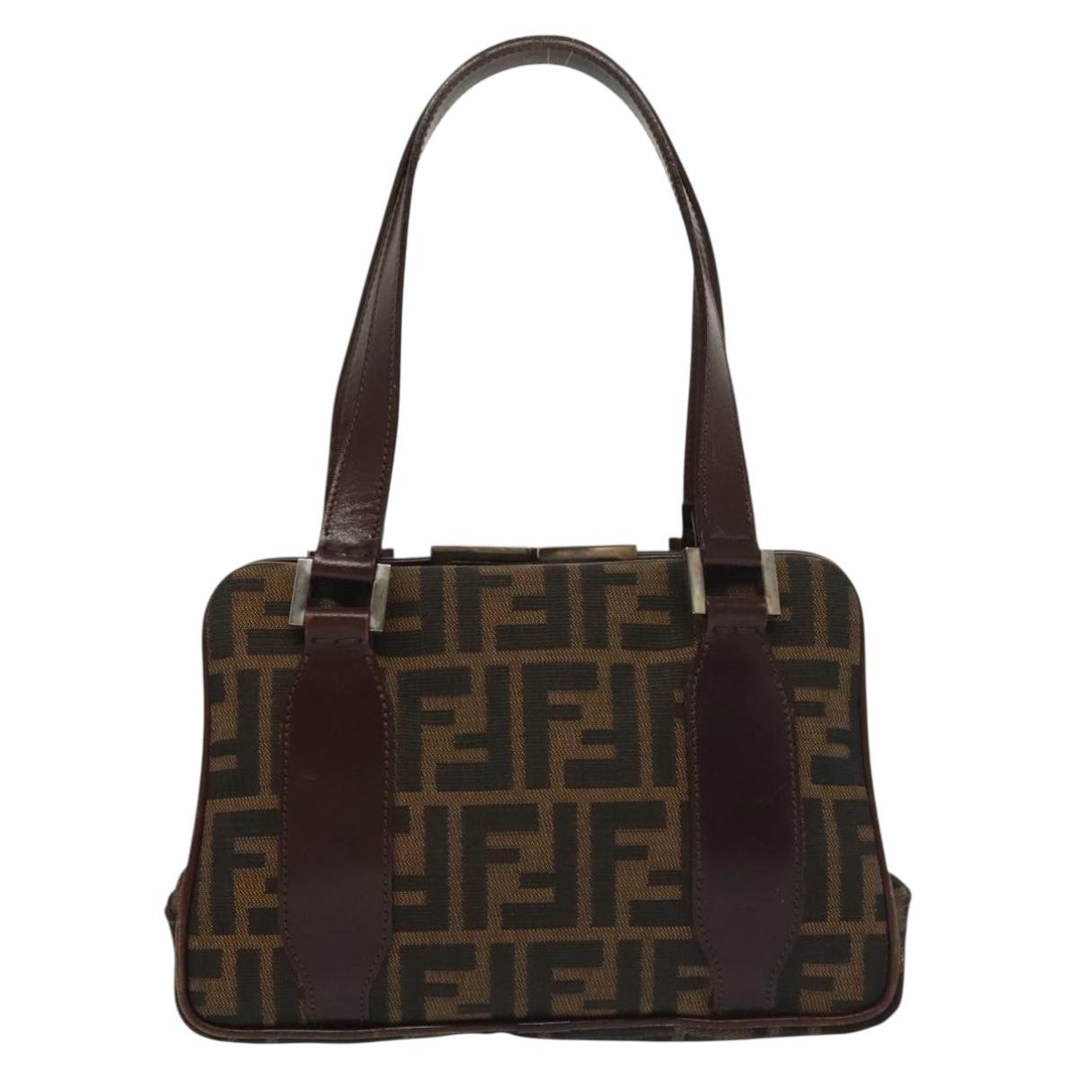 FENDI Zucca Canvas Hand Bag Black Brown Auth 139279
