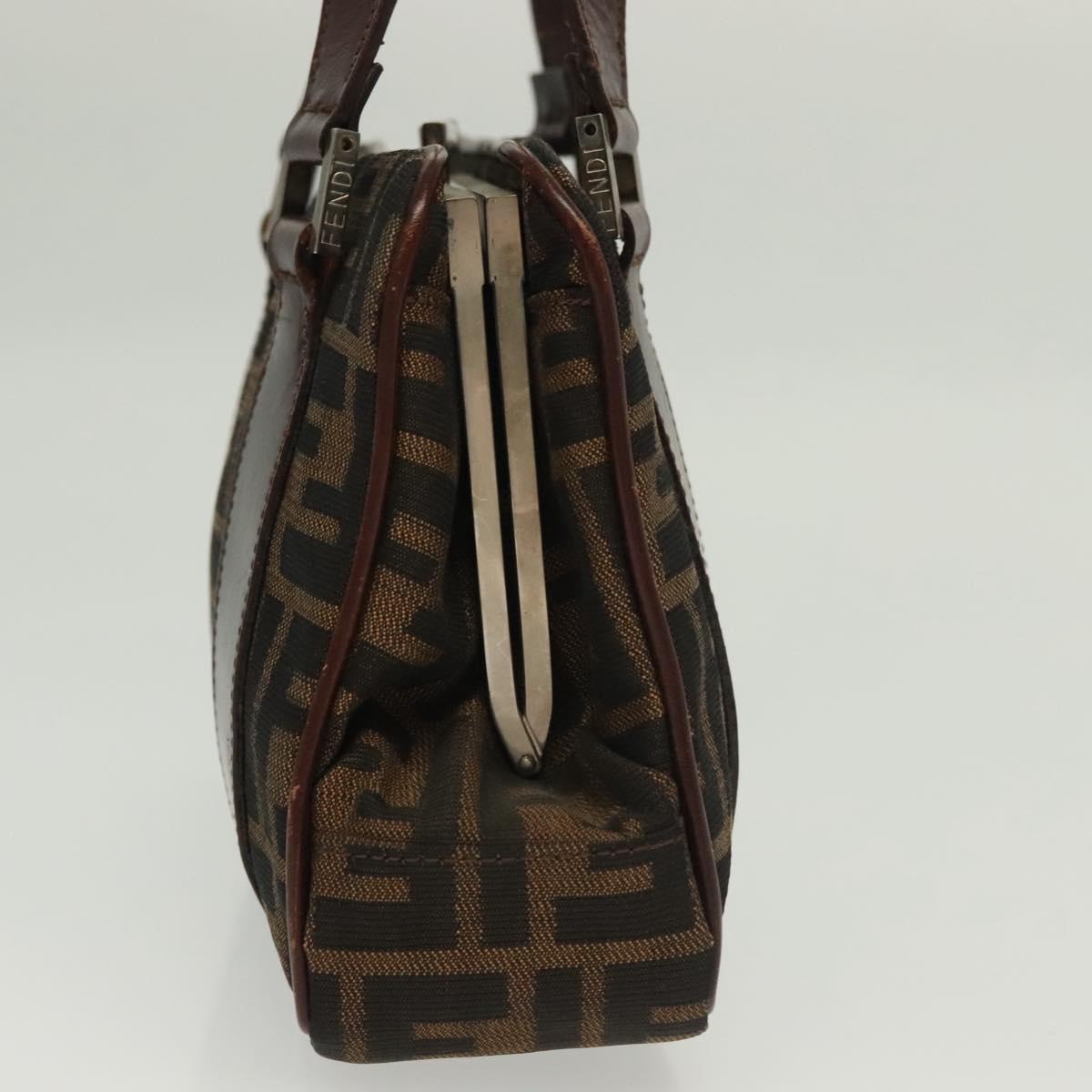 FENDI Zucca Canvas Hand Bag Black Brown Auth 139279