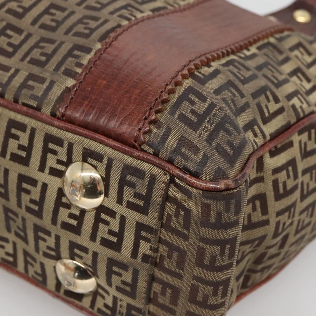 FENDI Zucchino Canvas Tote Bag Brown Gold Auth 139280