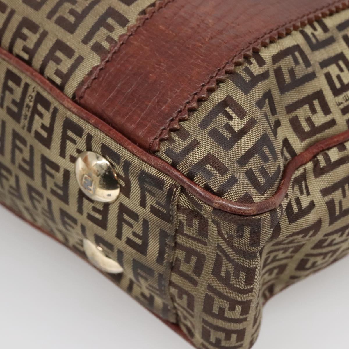 FENDI Zucchino Canvas Tote Bag Brown Gold Auth 139280