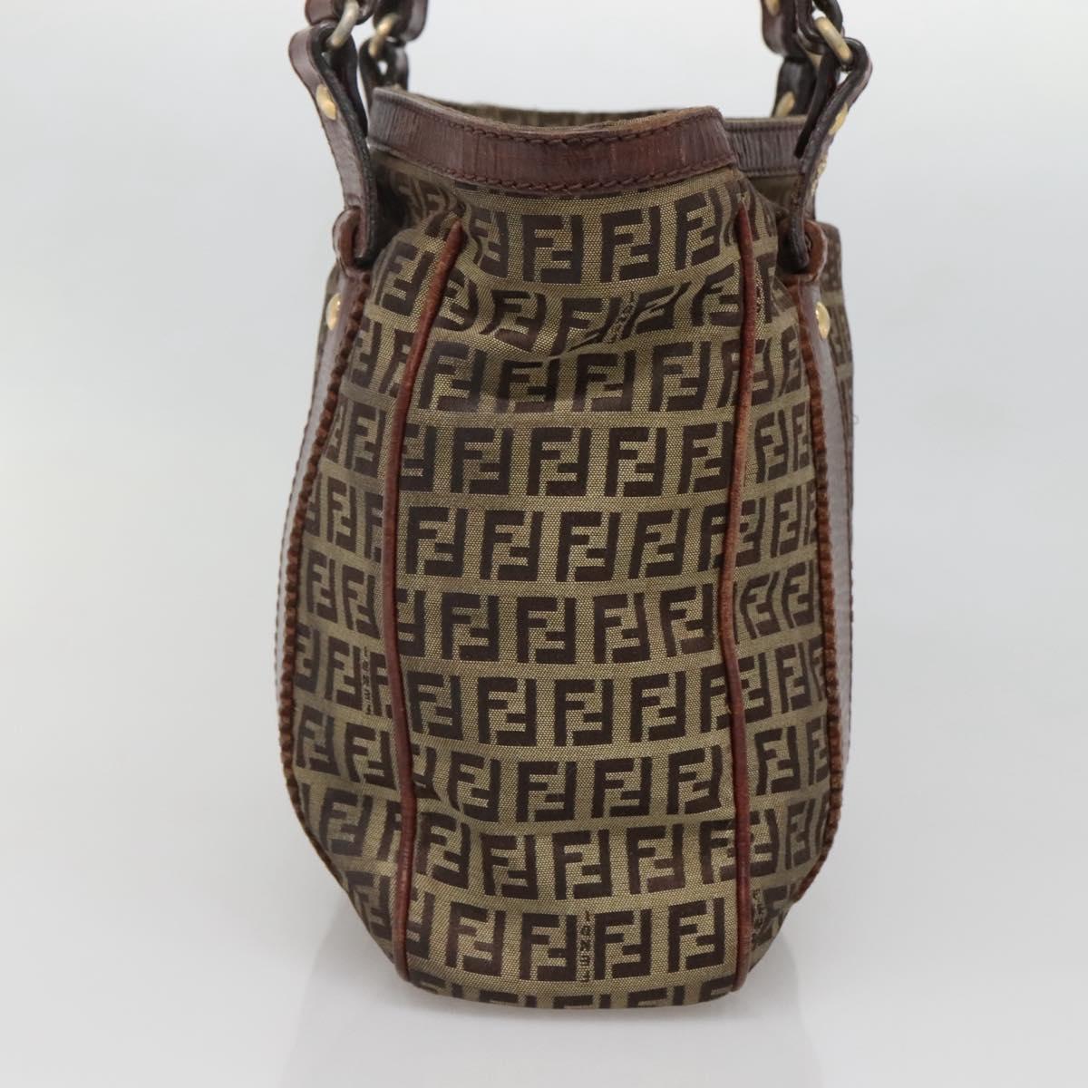 FENDI Zucchino Canvas Tote Bag Brown Gold Auth 139280