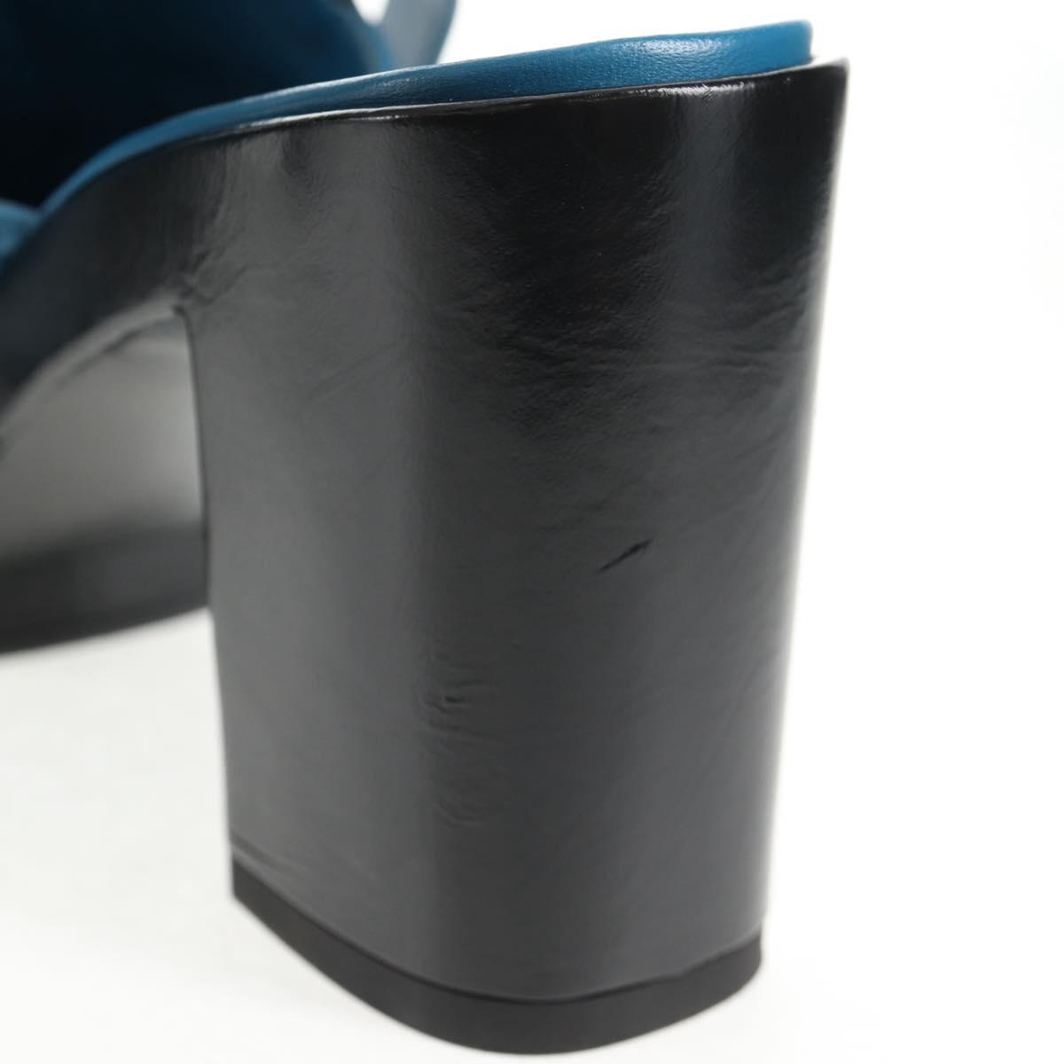 CHANEL Matelasse Heel Sandals Leather Blue CC Auth 139286M