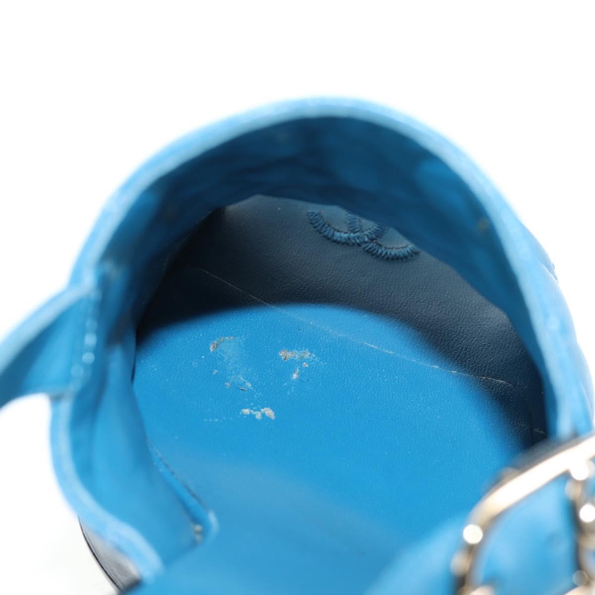 CHANEL Matelasse Heel Sandals Leather Blue CC Auth 139286M