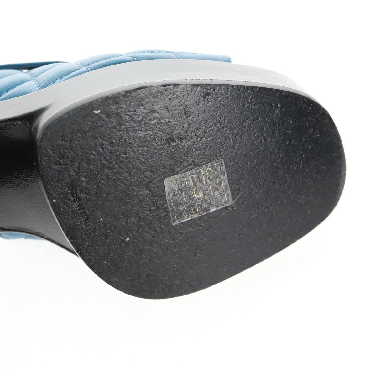 CHANEL Matelasse Heel Sandals Leather Blue CC Auth 139286M