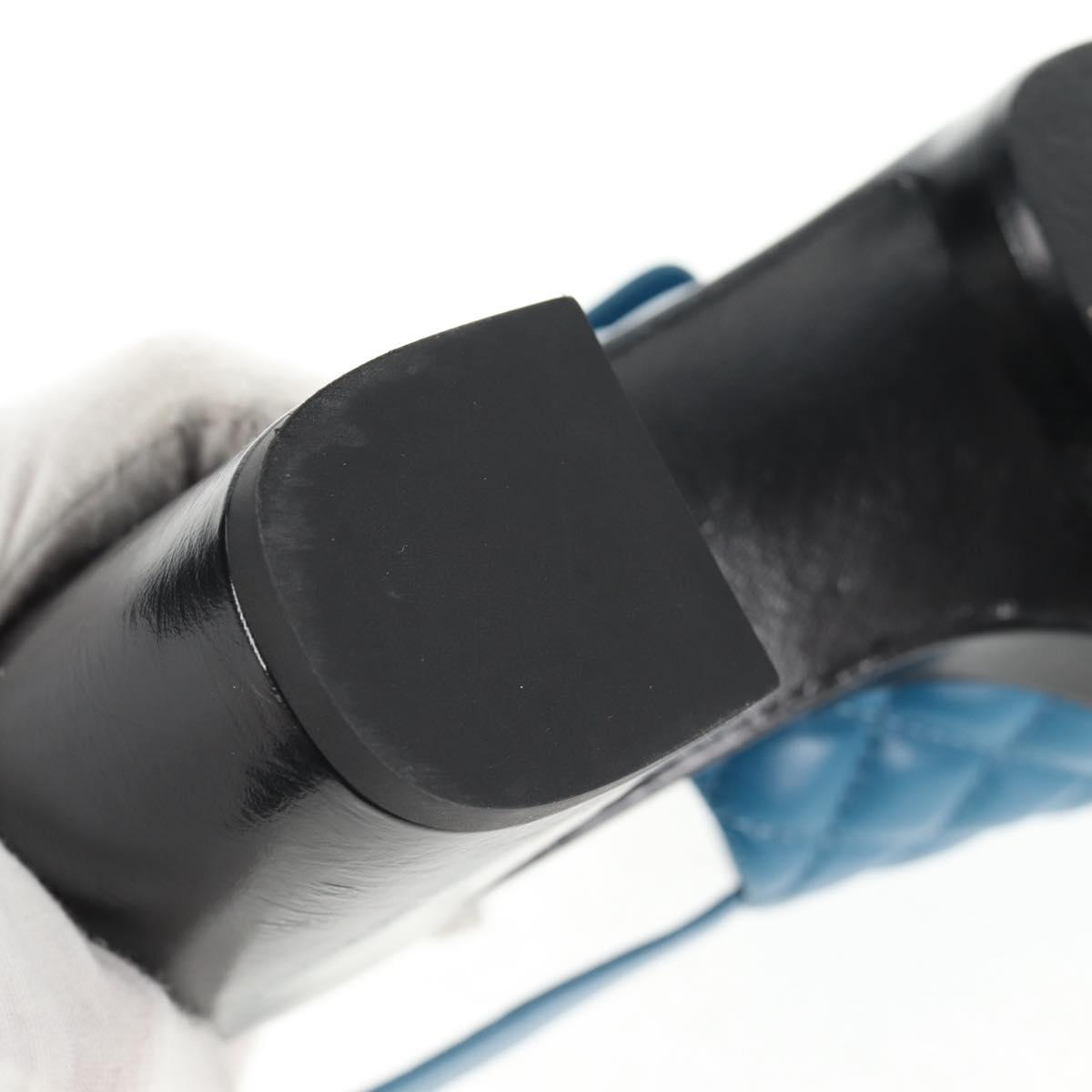 CHANEL Matelasse Heel Sandals Leather Blue CC Auth 139286M