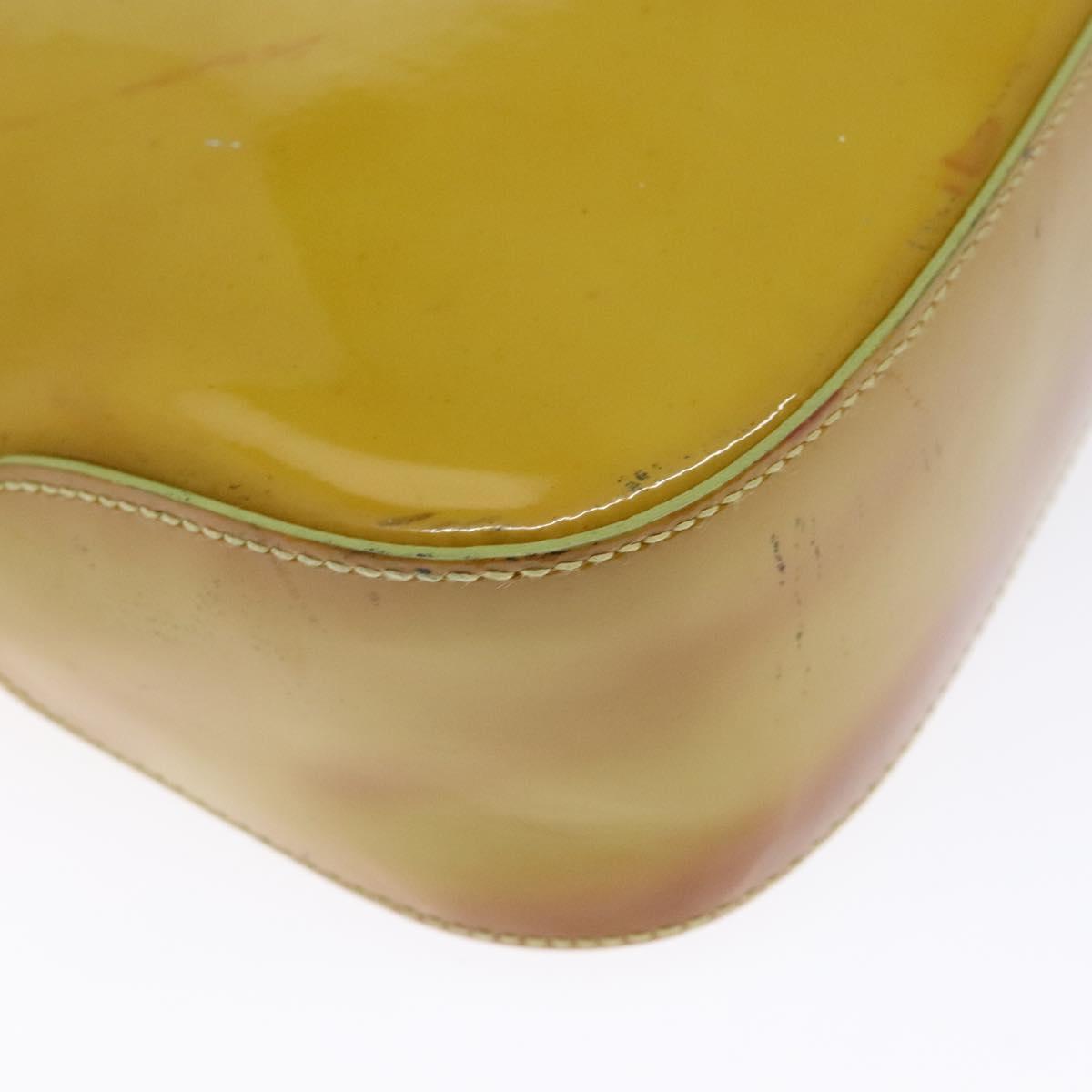 Salvatore Ferragamo Gancini Bag Patent leather Yellow Silver Auth 139287