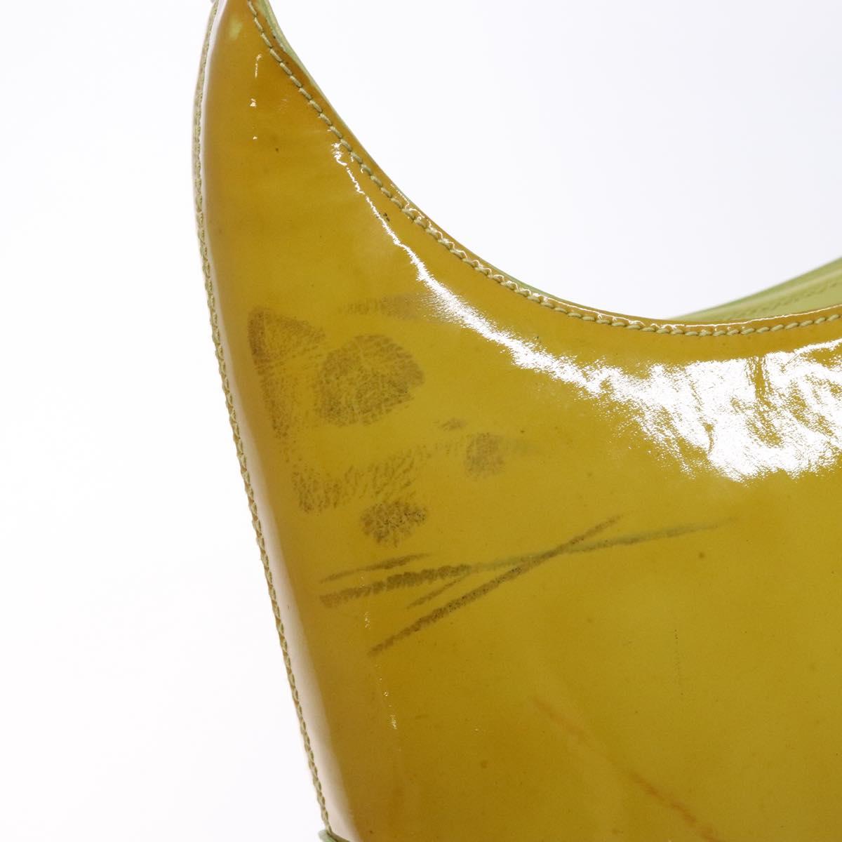 Salvatore Ferragamo Gancini Bag Patent leather Yellow Silver Auth 139287