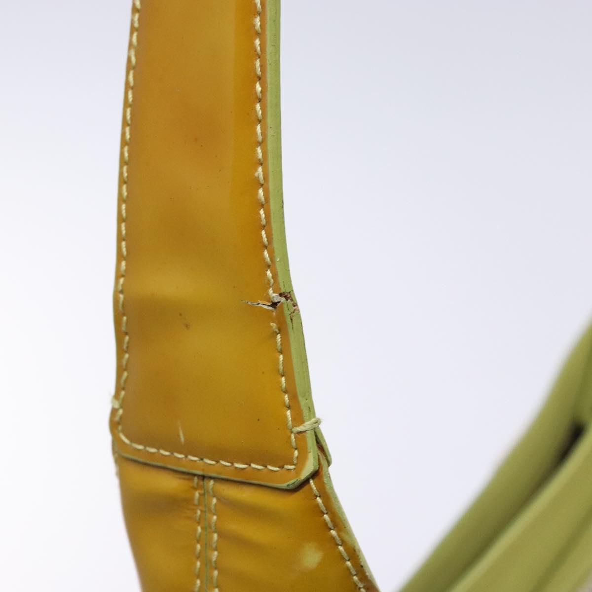 Salvatore Ferragamo Gancini Bag Patent leather Yellow Silver Auth 139287