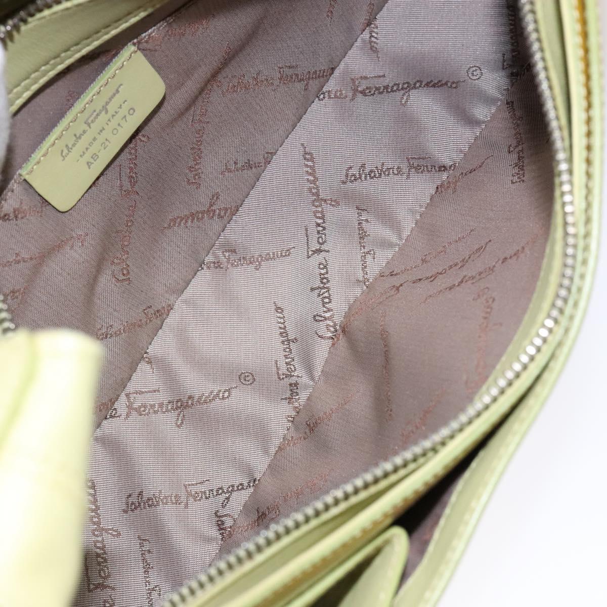 Salvatore Ferragamo Gancini Bag Patent leather Yellow Silver Auth 139287