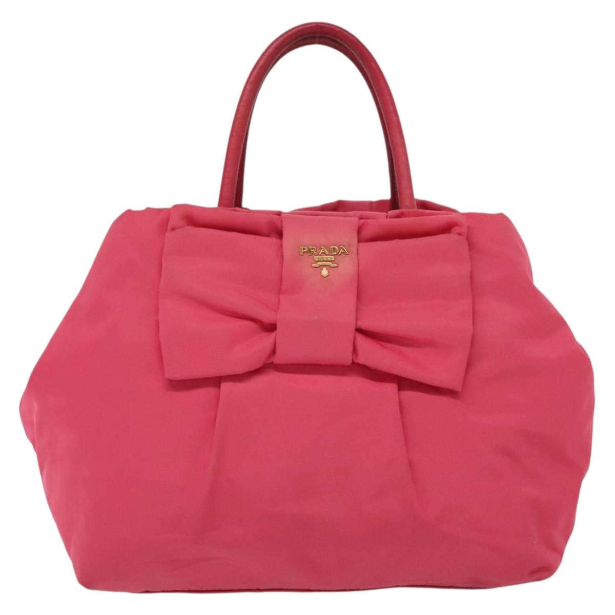 PRADA Hand Bag Nylon Pink Gold Auth 139304