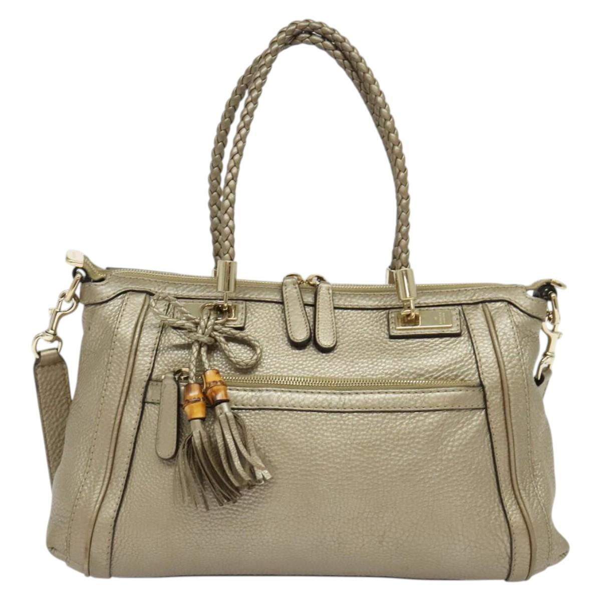 GUCCI Bamboo Tote Bag Leather 2way Gold 282300 Auth 139306