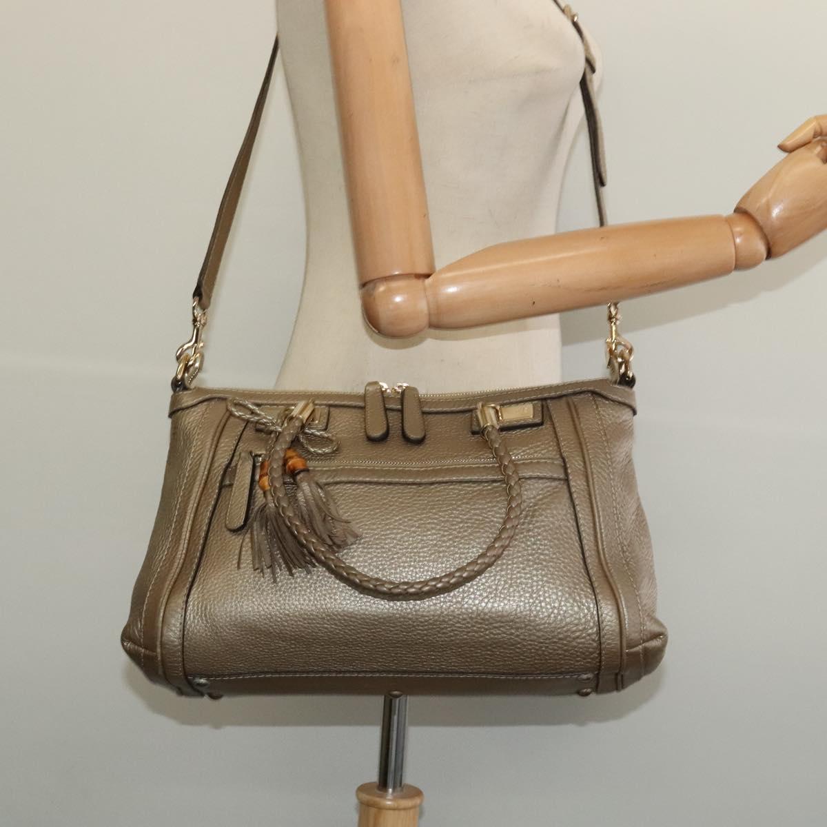 GUCCI Bamboo Tote Bag Leather 2way Gold 282300 Auth 139306