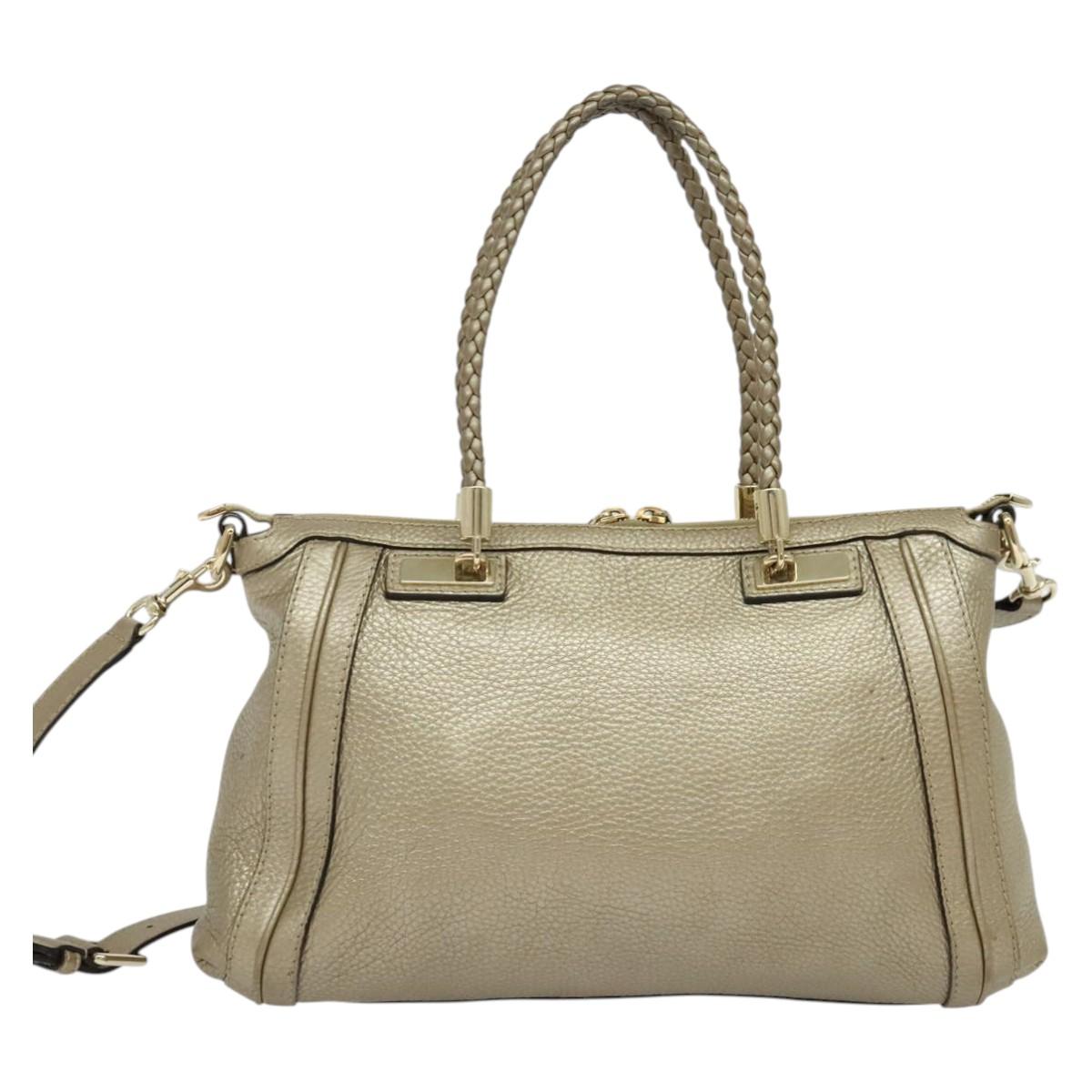 GUCCI Bamboo Tote Bag Leather 2way Gold 282300 Auth 139306
