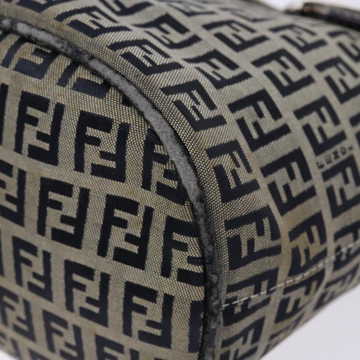 FENDI Zucchino Canvas Mamma Baguette Shoulder Bag Navy Gold Auth 139307