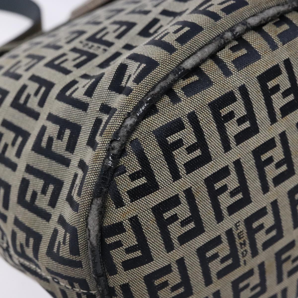 FENDI Zucchino Canvas Mamma Baguette Shoulder Bag Navy Gold Auth 139307
