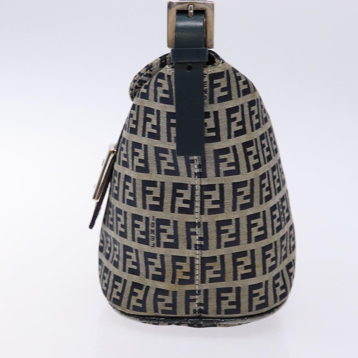 FENDI Zucchino Canvas Mamma Baguette Shoulder Bag Navy Gold Auth 139307