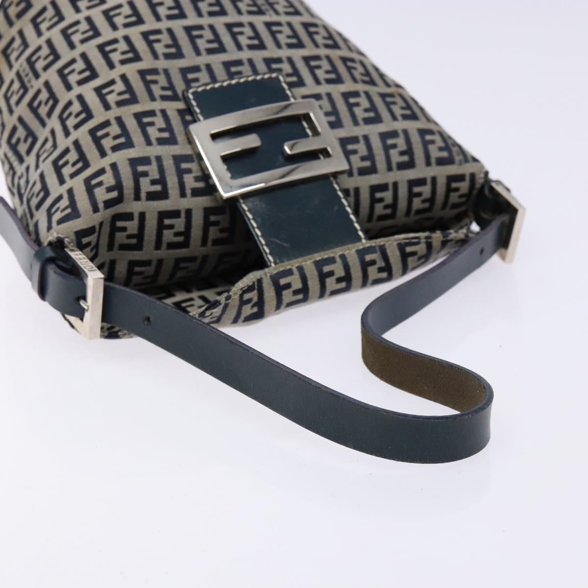 FENDI Zucchino Canvas Mamma Baguette Shoulder Bag Navy Gold Auth 139307