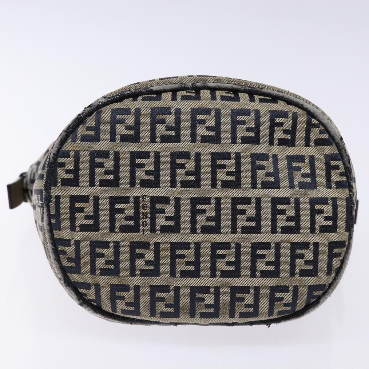 FENDI Zucchino Canvas Mamma Baguette Shoulder Bag Navy Gold Auth 139307