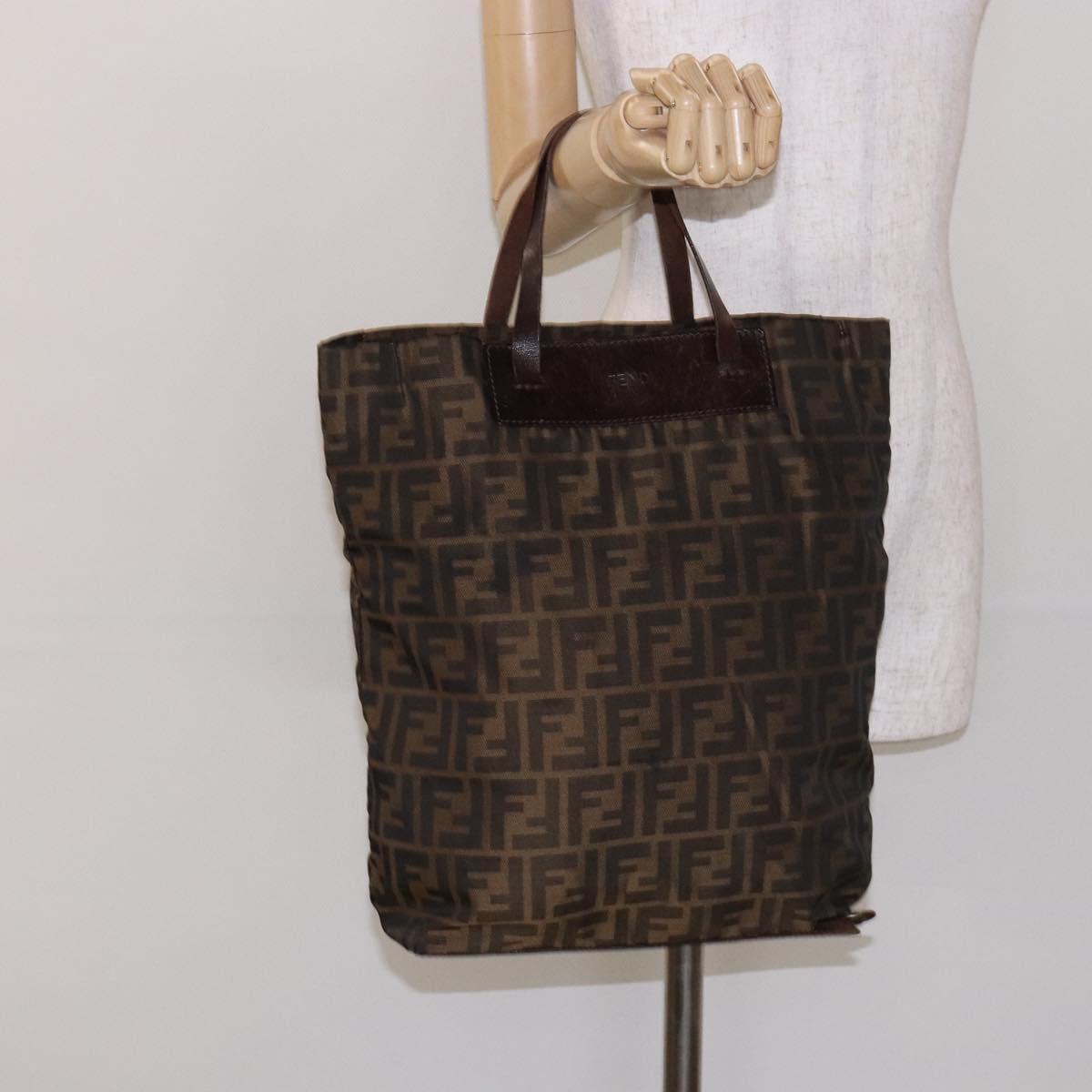 FENDI Zucca Canvas Hand Bag Black Brown Auth 139308