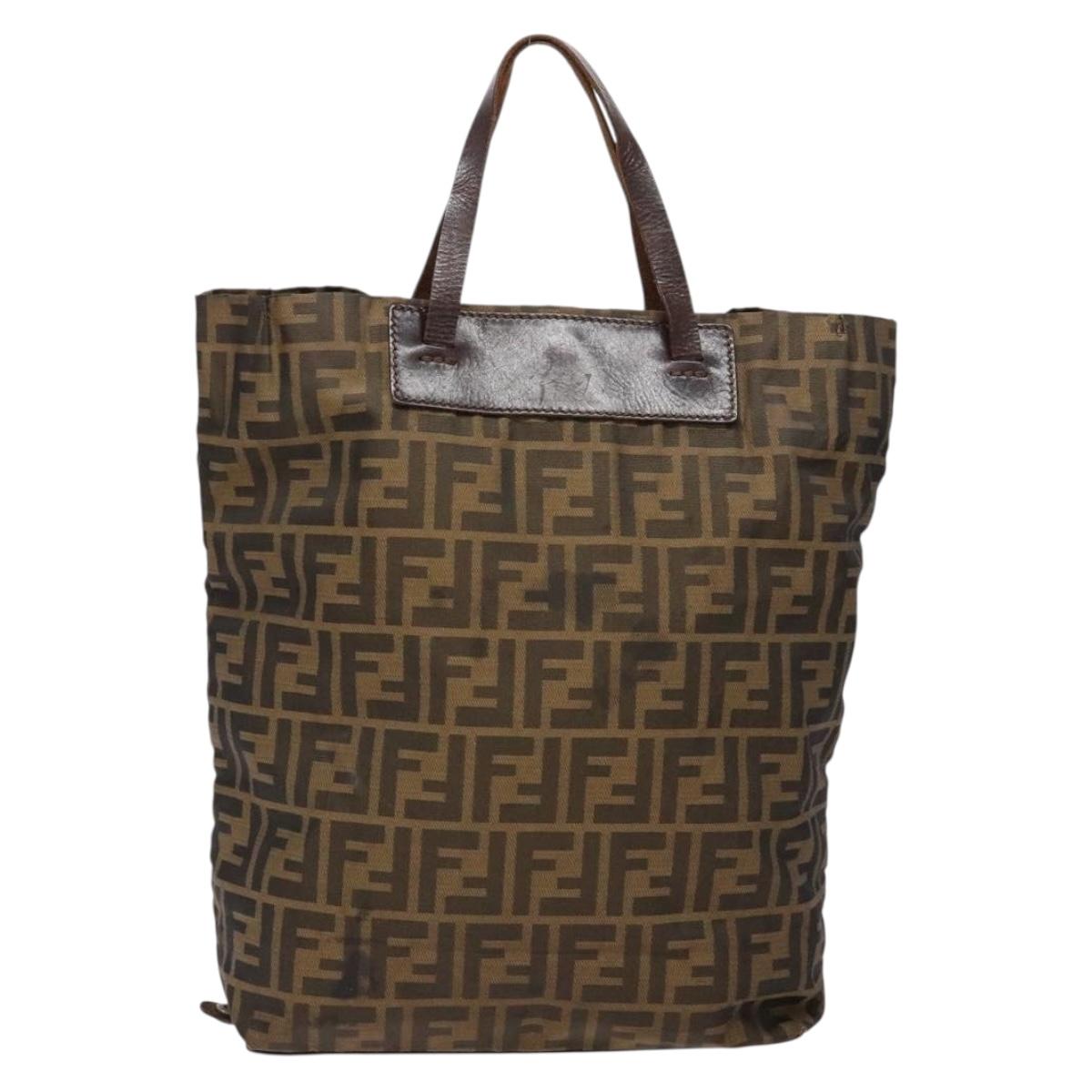 FENDI Zucca Canvas Hand Bag Black Brown Auth 139308