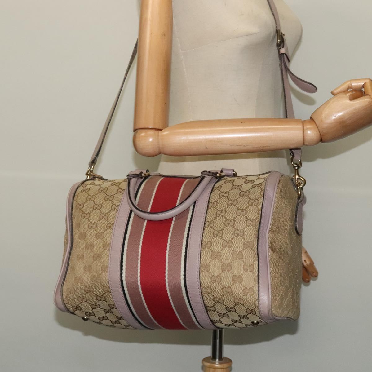 GUCCI GG Canvas Sherry Line Hand Bag 2way Beige Gold 247205 Auth 139336