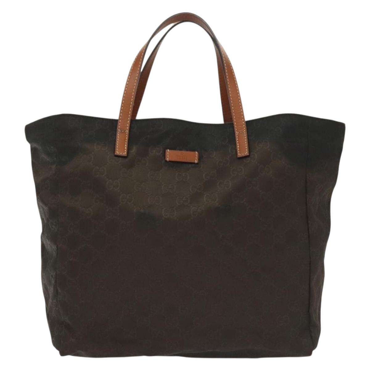 GUCCI GG Canvas Tote Bag Nylon Brown 282439 Auth 139337