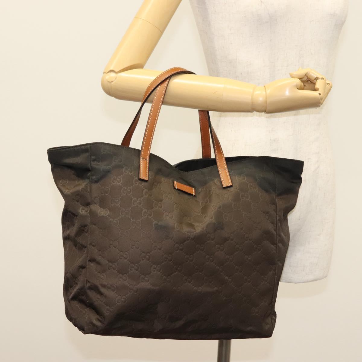 GUCCI GG Canvas Tote Bag Nylon Brown 282439 Auth 139337