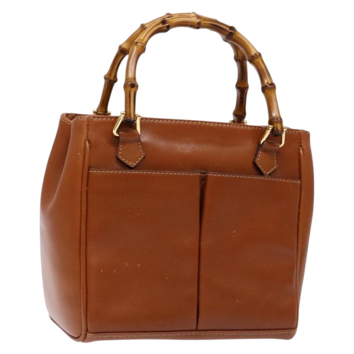 GUCCI Bamboo Hand Bag Leather Brown Gold 000 123 0316 Auth 139339