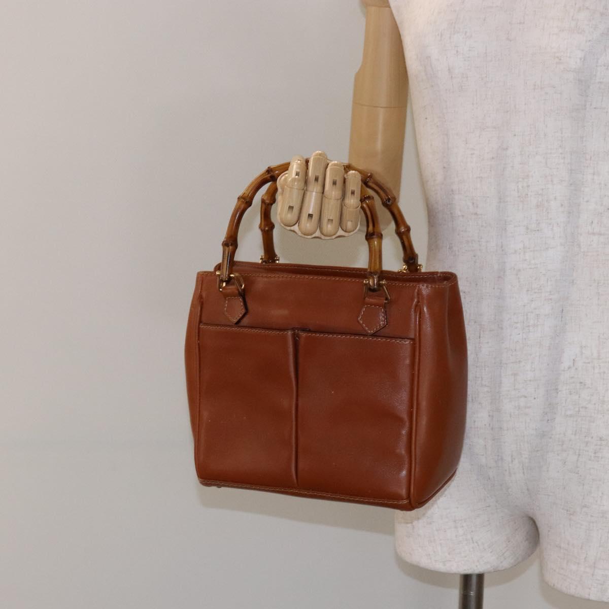 GUCCI Bamboo Hand Bag Leather Brown Gold 000 123 0316 Auth 139339