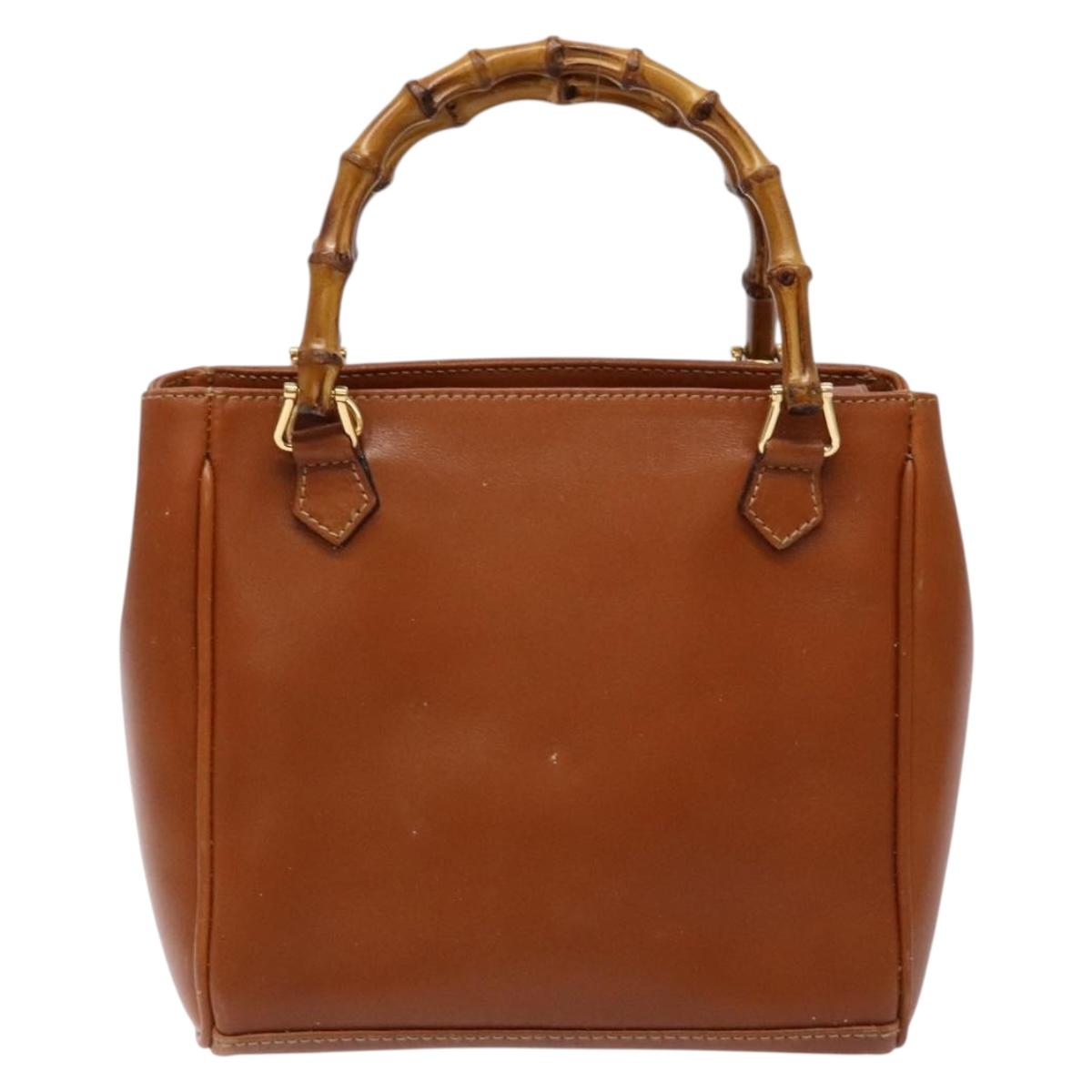 GUCCI Bamboo Hand Bag Leather Brown Gold 000 123 0316 Auth 139339