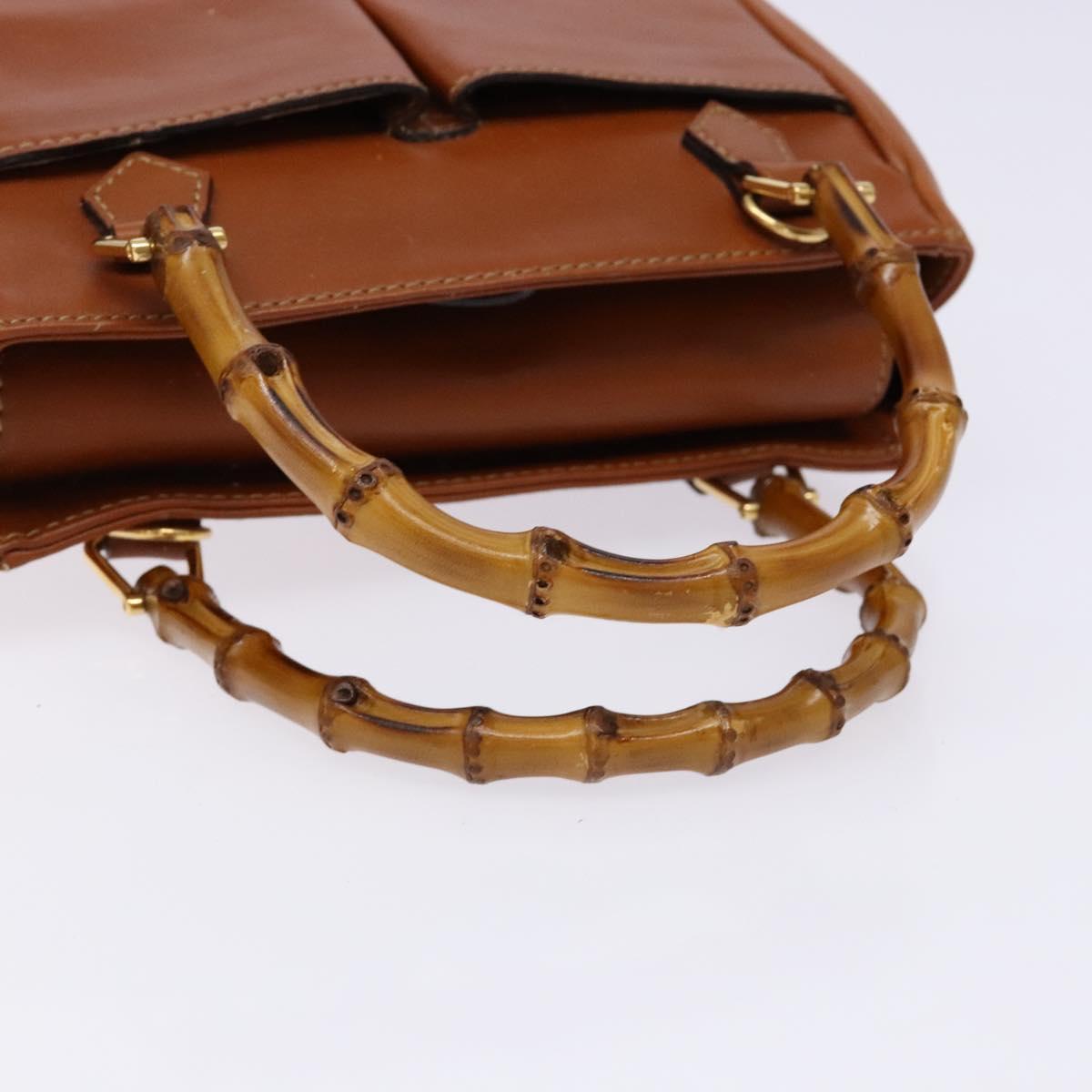 GUCCI Bamboo Hand Bag Leather Brown Gold 000 123 0316 Auth 139339