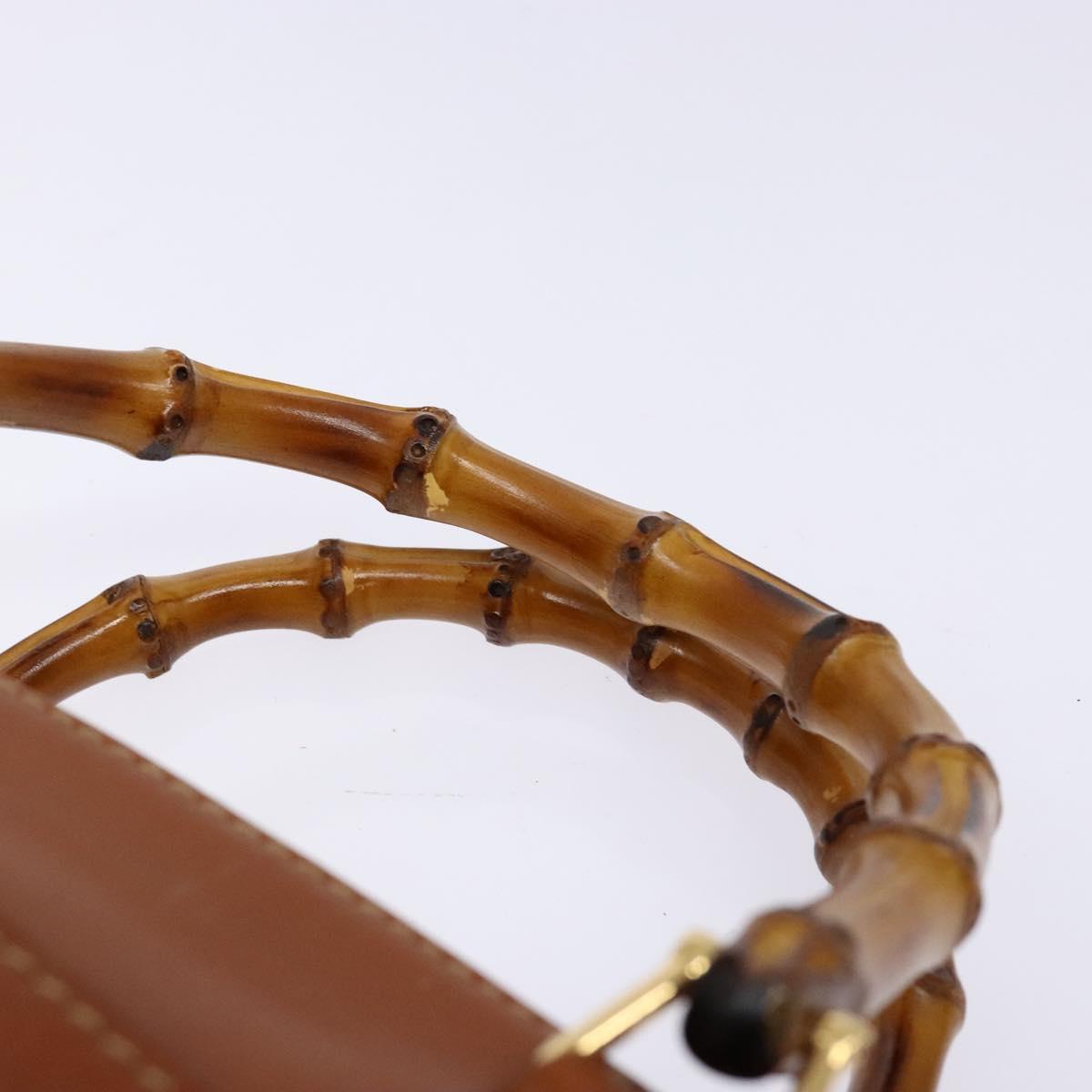 GUCCI Bamboo Hand Bag Leather Brown Gold 000 123 0316 Auth 139339