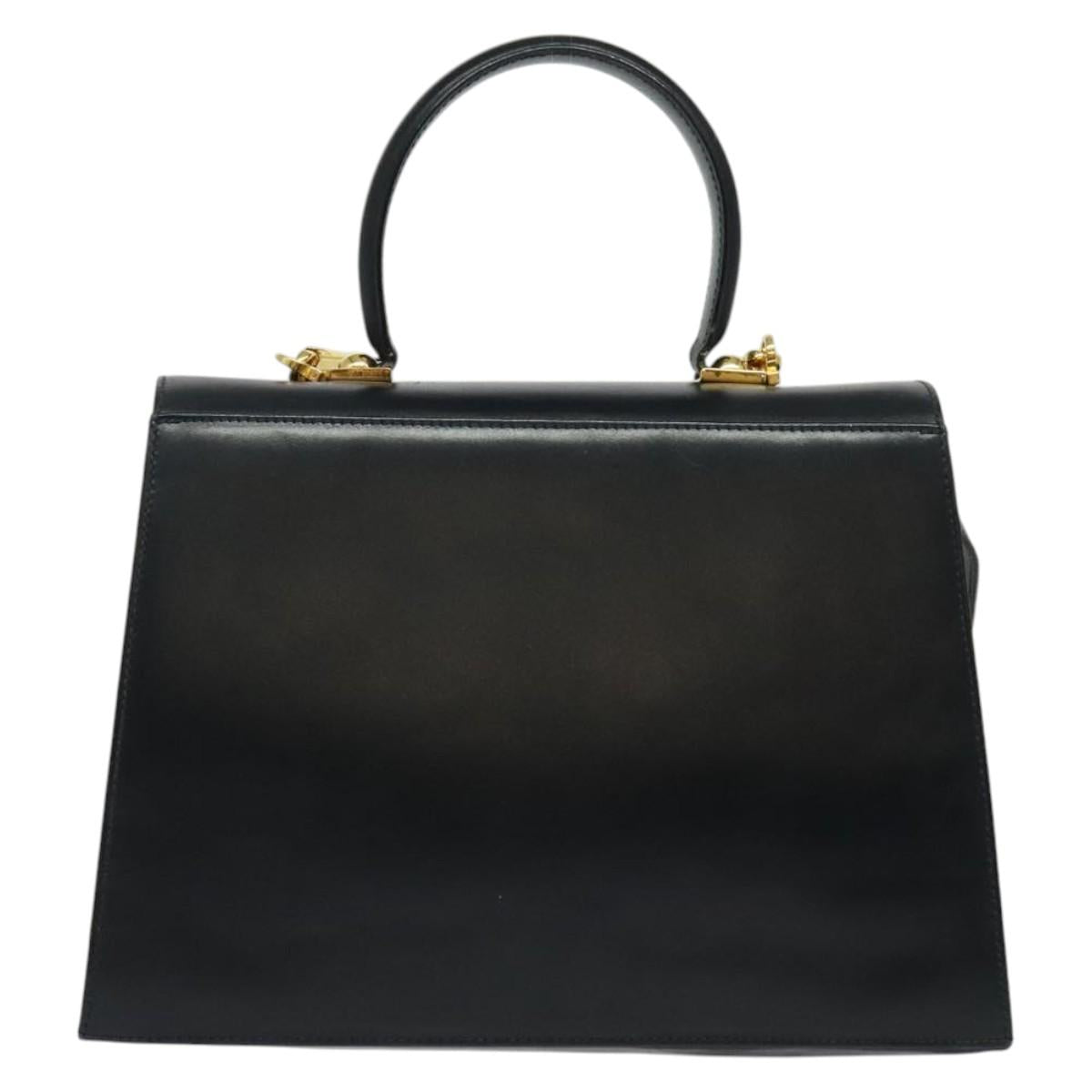 Salvatore Ferragamo Gancini Hand Bag Leather 2way Black Gold Auth 139351