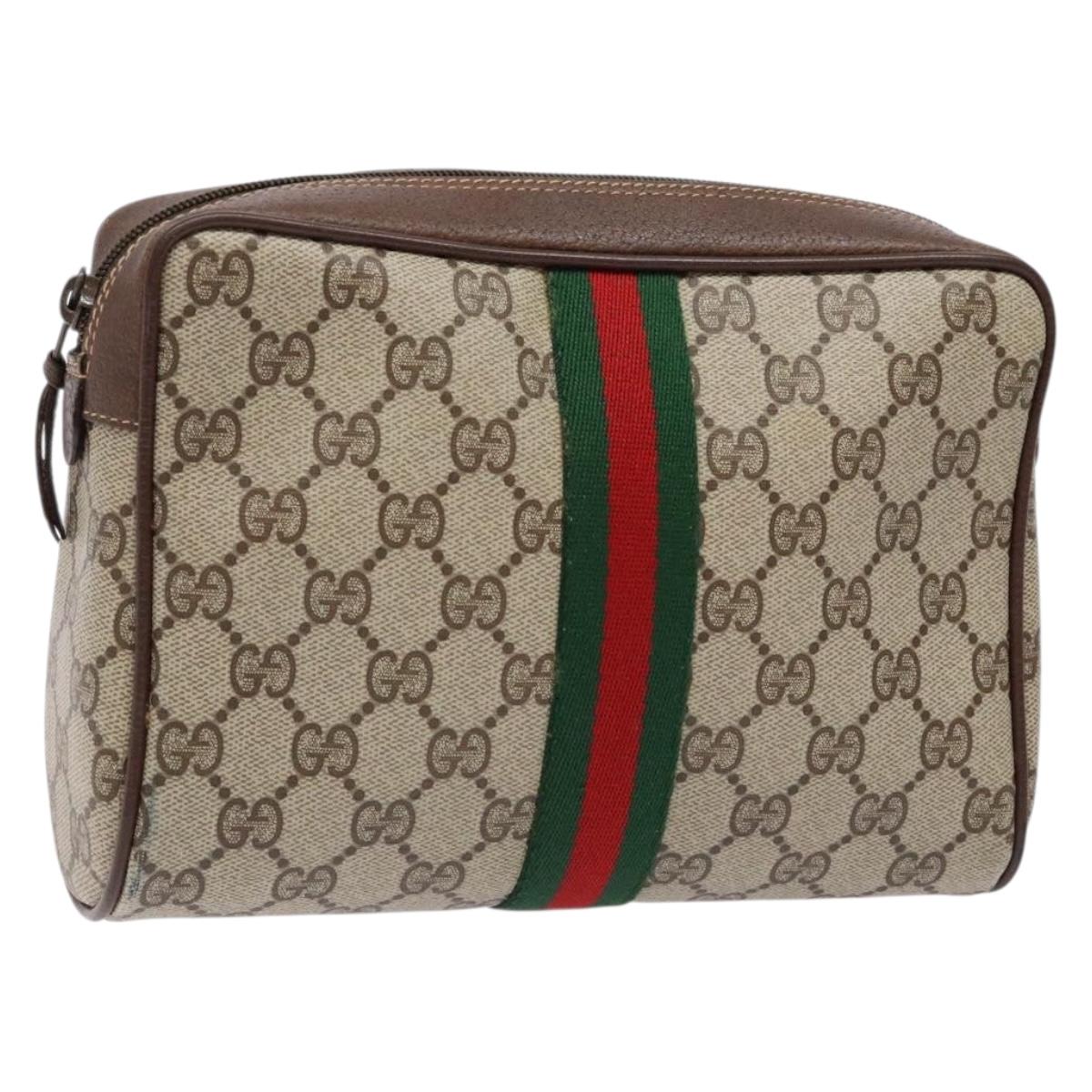 GUCCI GG Supreme Web Sherry Line Clutch Bag PVC Beige 156 01 012 Auth 139363