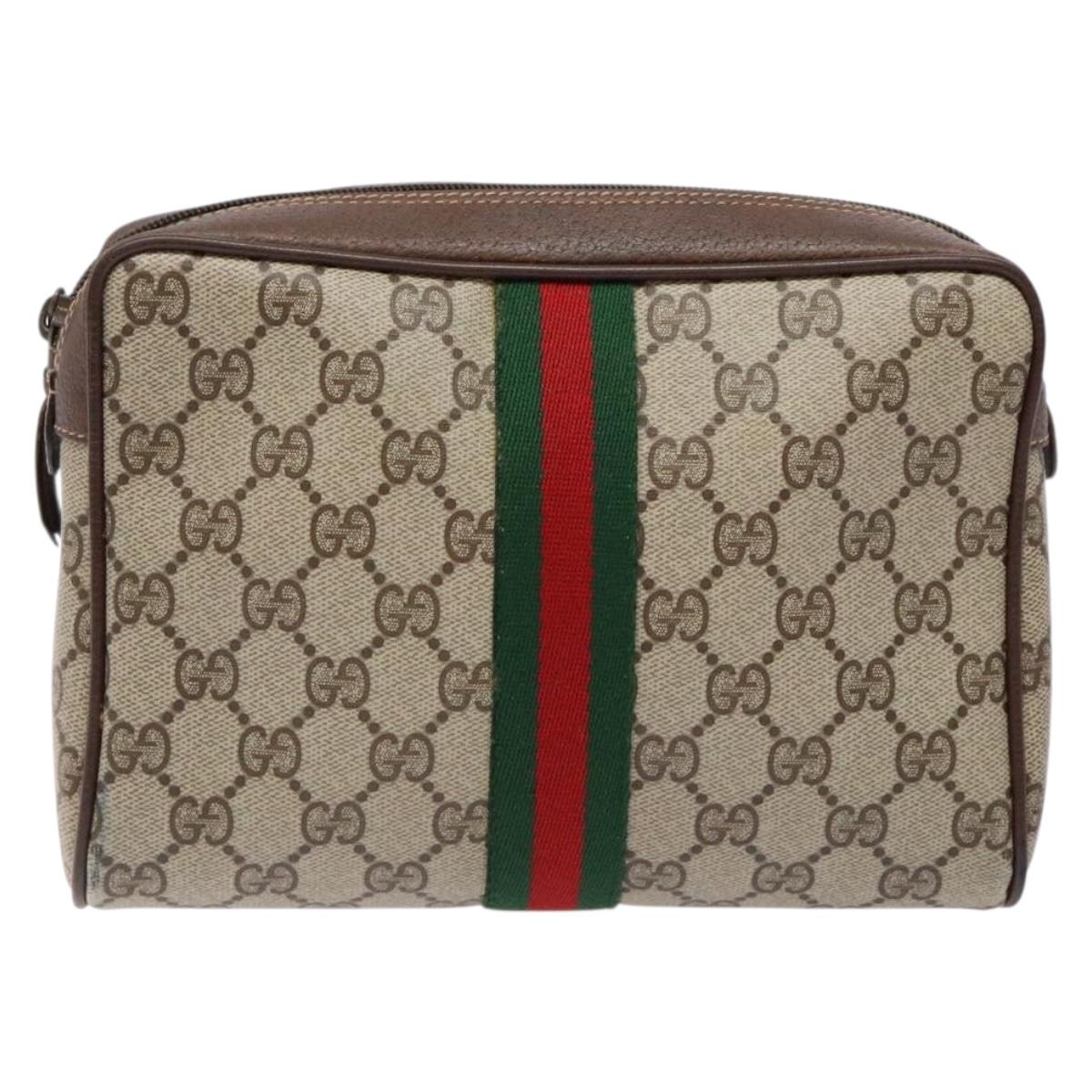 GUCCI GG Supreme Web Sherry Line Clutch Bag PVC Beige 156 01 012 Auth 139363