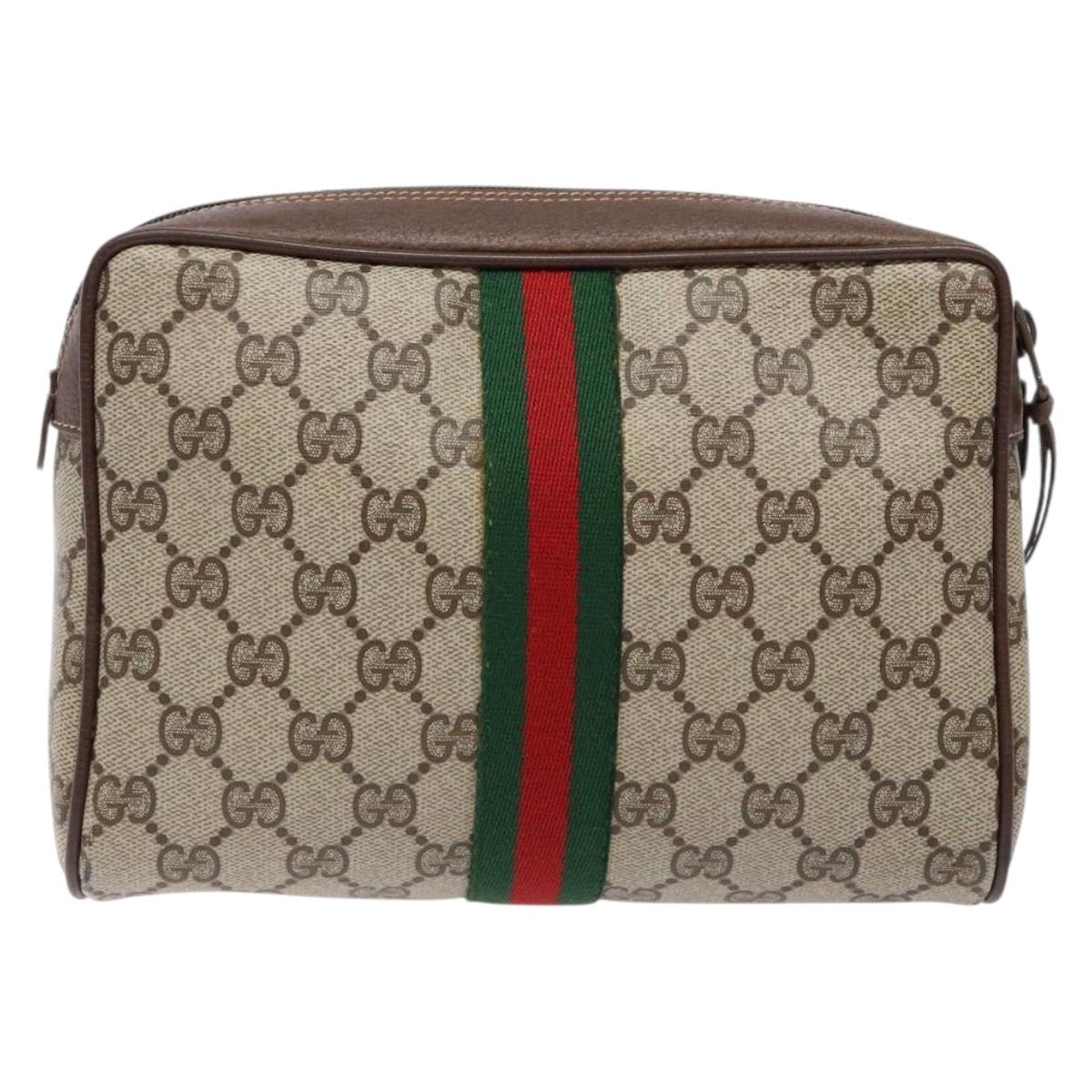 GUCCI GG Supreme Web Sherry Line Clutch Bag PVC Beige 156 01 012 Auth 139363
