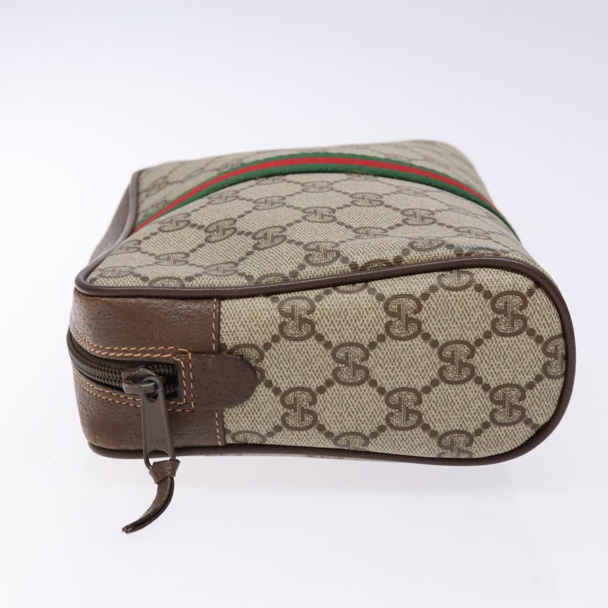 GUCCI GG Supreme Web Sherry Line Clutch Bag PVC Beige 156 01 012 Auth 139363