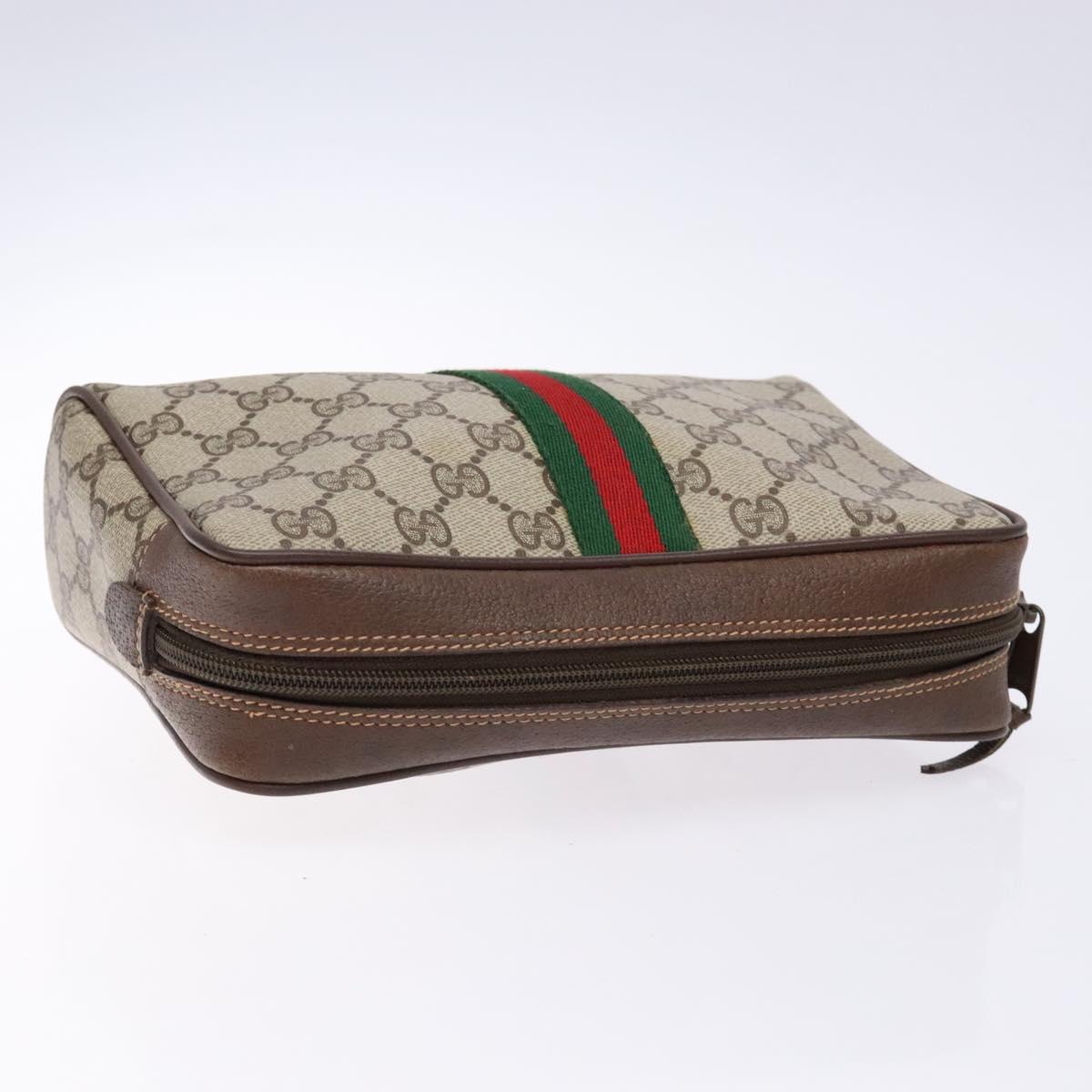 GUCCI GG Supreme Web Sherry Line Clutch Bag PVC Beige 156 01 012 Auth 139363