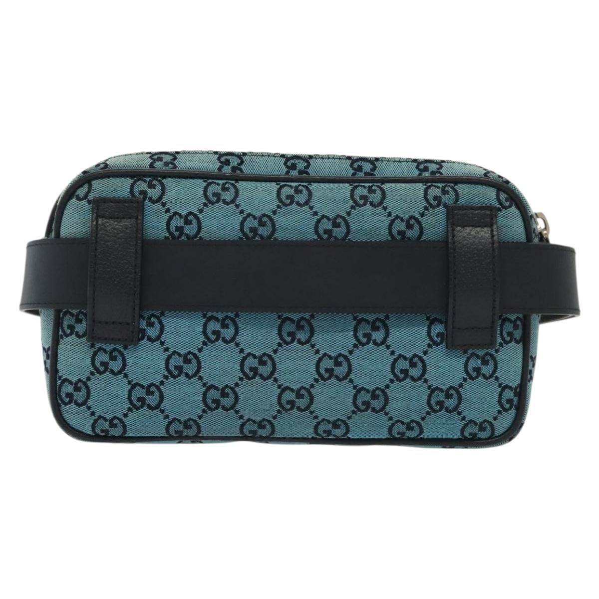 GUCCI GG Canvas Waist Bag Blue Silver 658657 Auth 139364