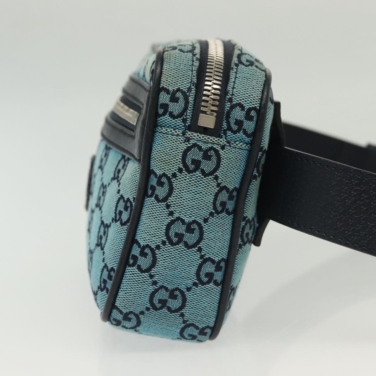 GUCCI GG Canvas Waist Bag Blue Silver 658657 Auth 139364