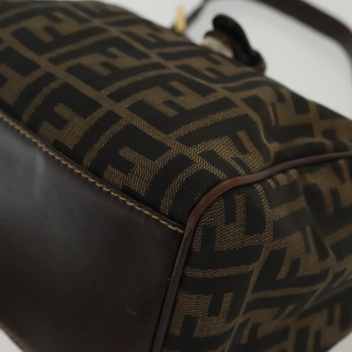 FENDI Zucca Canvas Shoulder Bag Black Brown Auth 139367