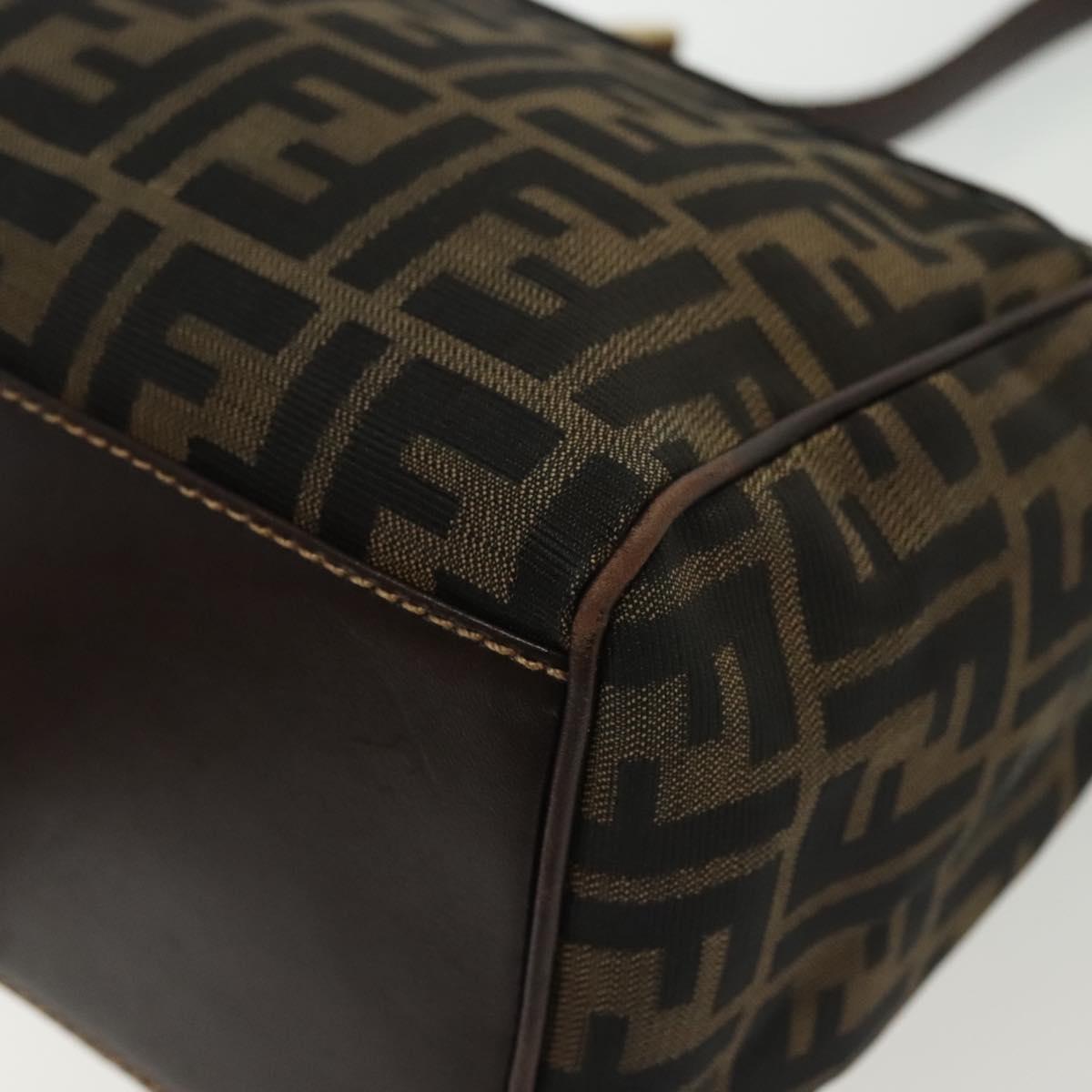 FENDI Zucca Canvas Shoulder Bag Black Brown Auth 139367