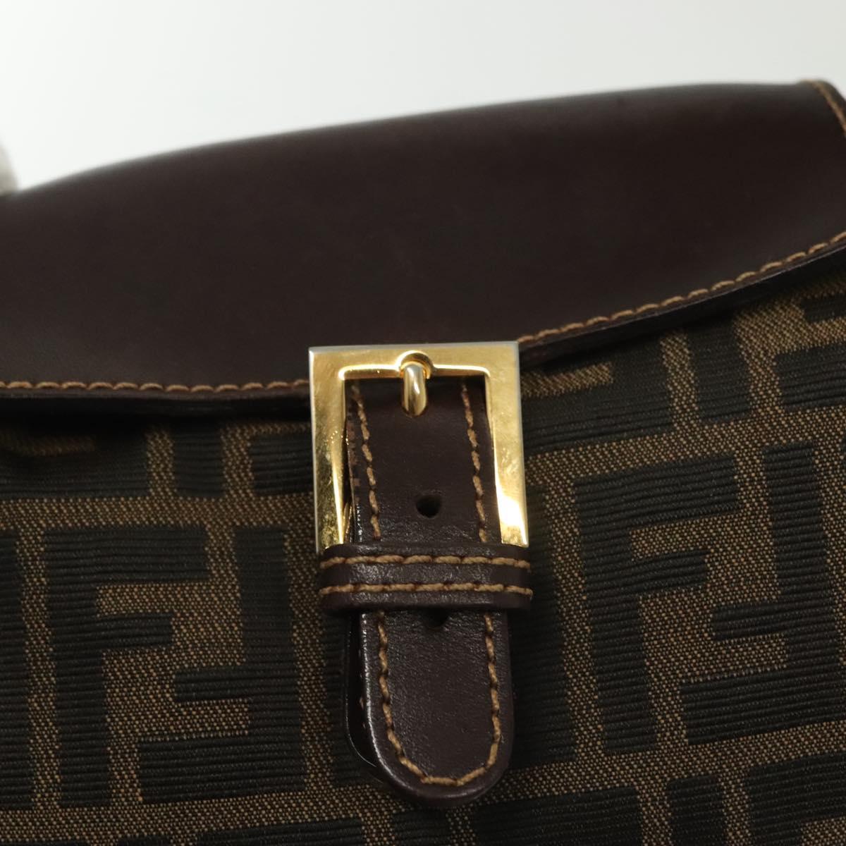 FENDI Zucca Canvas Shoulder Bag Black Brown Auth 139367