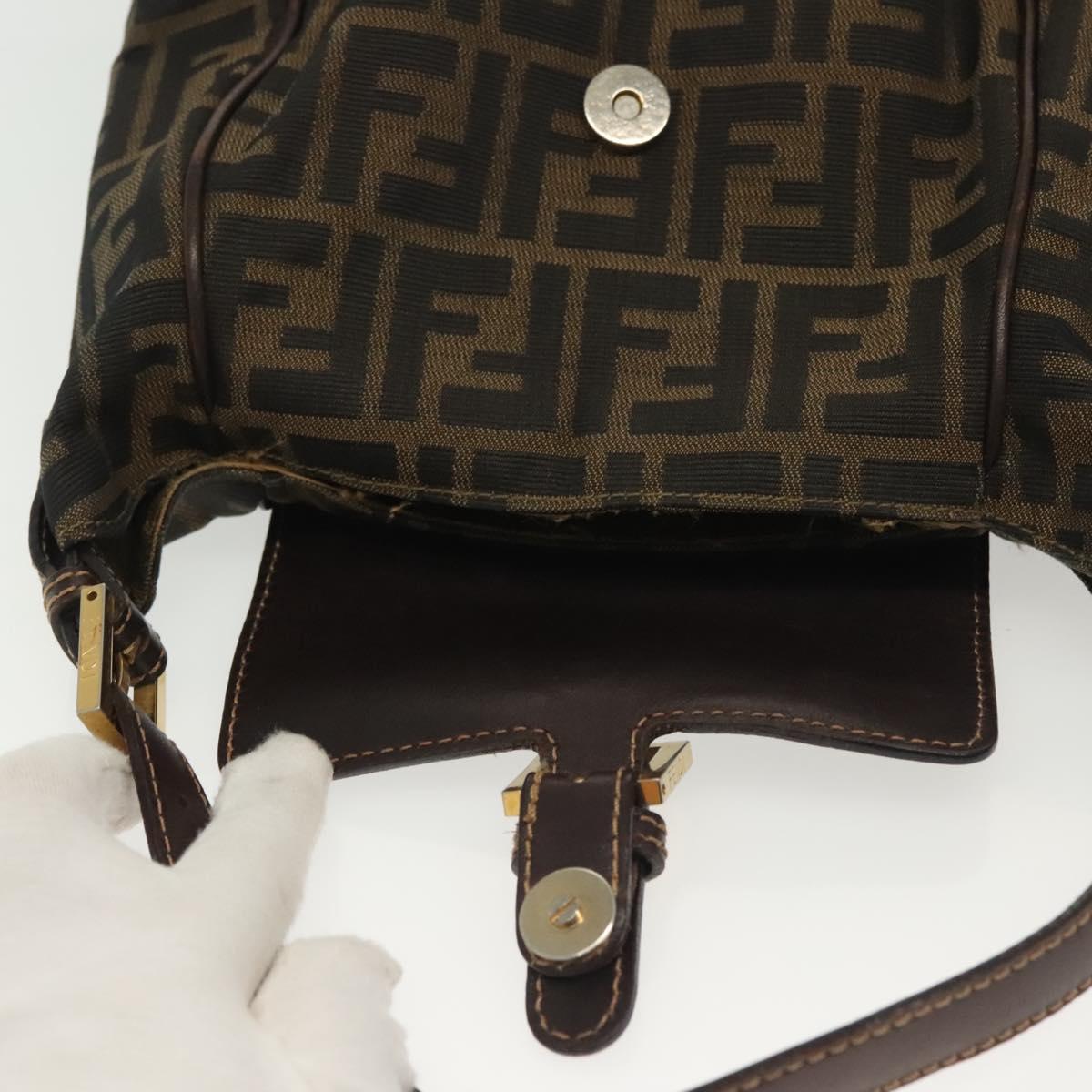 FENDI Zucca Canvas Shoulder Bag Black Brown Auth 139367