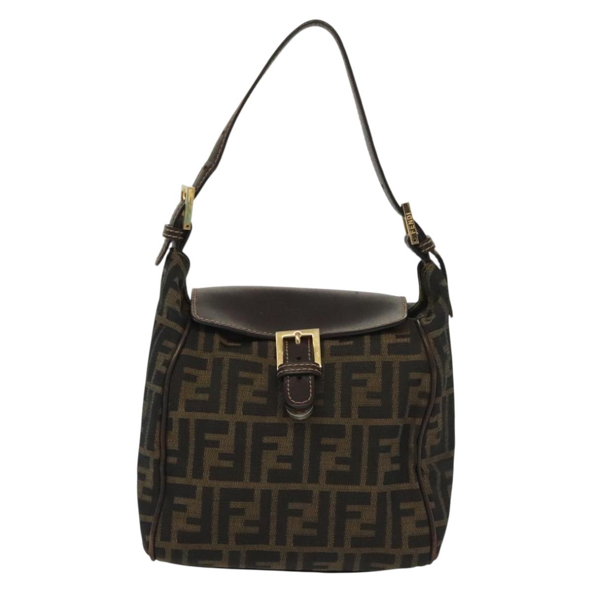 FENDI Zucca Canvas Shoulder Bag Black Brown Auth 139367